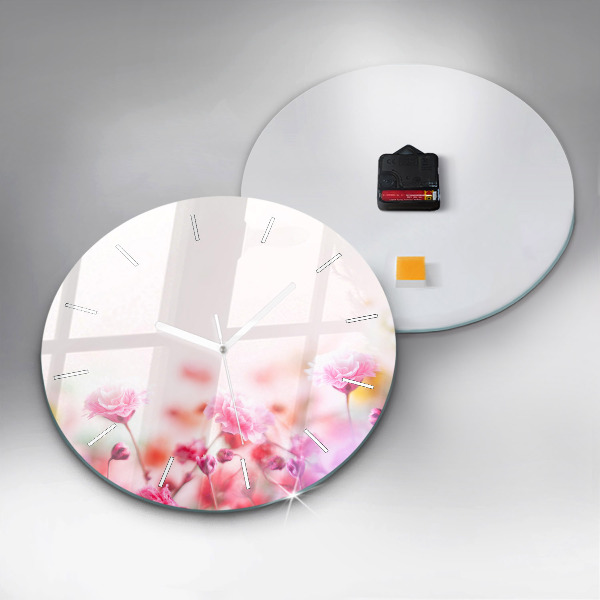 Ceas rotund de perete din sticlă Flori în pajiște