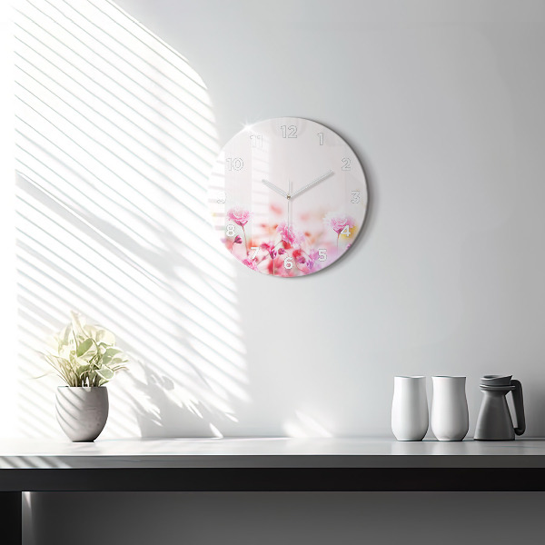 Ceas rotund de perete din sticlă Flori în pajiște