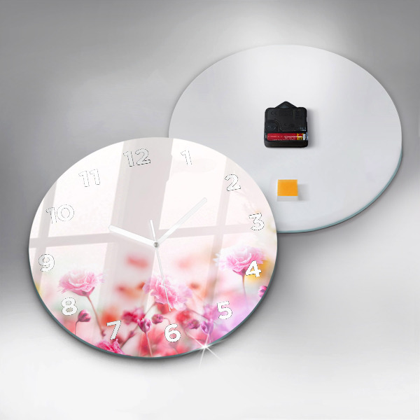 Ceas rotund de perete din sticlă Flori în pajiște