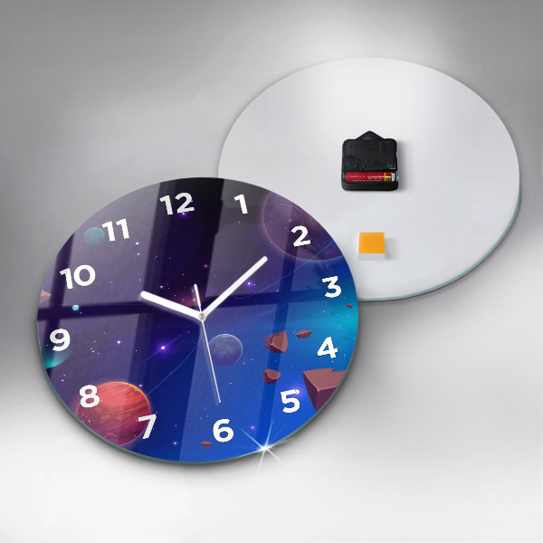 Ceas rotund de perete din sticlă Planete galaxie
