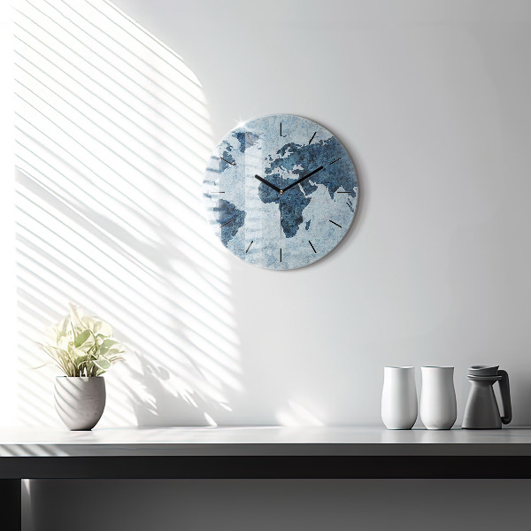 Ceas rotund de perete din sticlă Harta lumii pictată