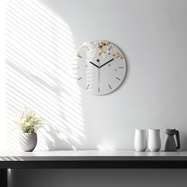 Ceas rotund de perete din sticlă Stele de aur