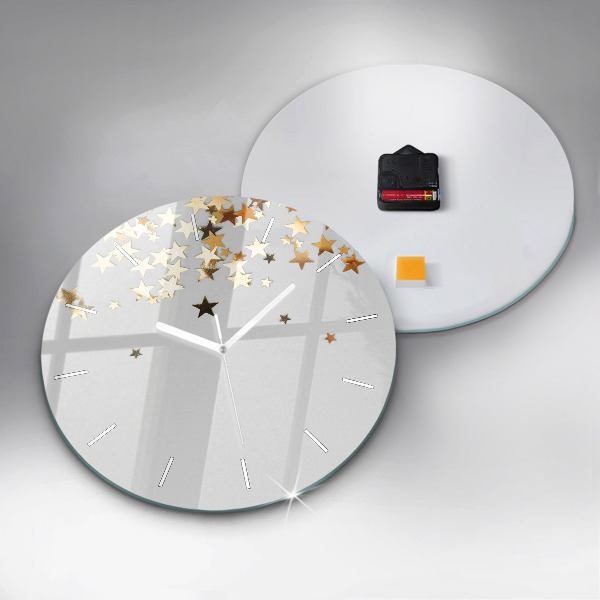 Ceas rotund de perete din sticlă Stele de aur