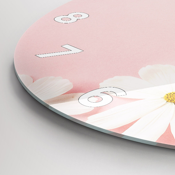 Ceas rotund de perete din sticlă Flori de margarete