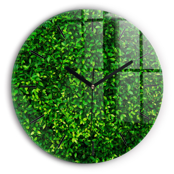 Ceas rotund de perete din sticlă Frunze de gard viu