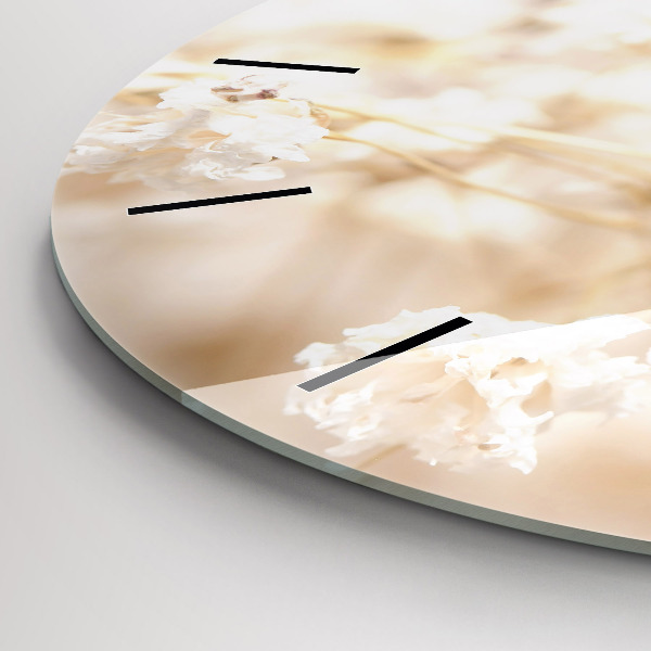 Ceas rotund de perete din sticlă Flori mici albe