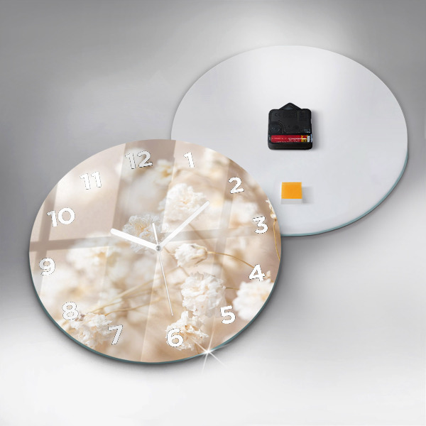 Ceas rotund de perete din sticlă Flori mici albe