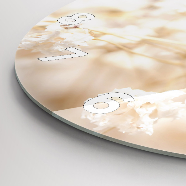 Ceas rotund de perete din sticlă Flori mici albe