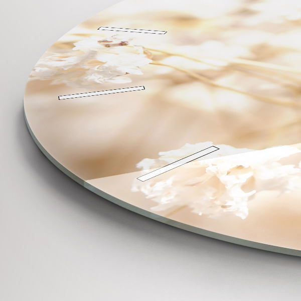 Ceas rotund de perete din sticlă Flori mici albe