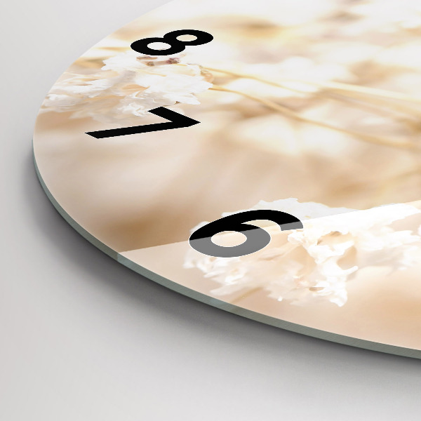 Ceas rotund de perete din sticlă Flori mici albe