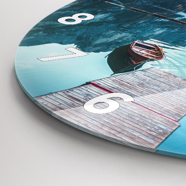 Ceas rotund de perete din sticlă Barci pe lac