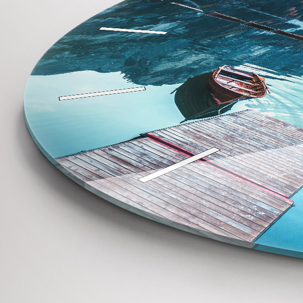 Ceas rotund de perete din sticlă Barci pe lac