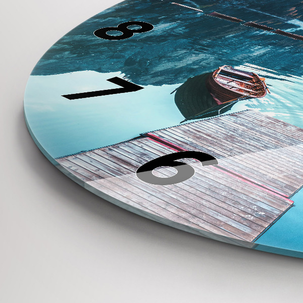 Ceas rotund de perete din sticlă Barci pe lac