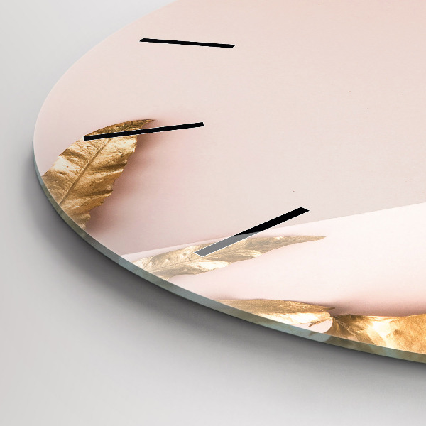 Ceas rotund de perete din sticlă Frunze tropicale aurii