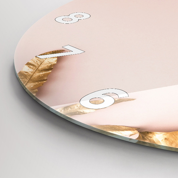 Ceas rotund de perete din sticlă Frunze tropicale aurii