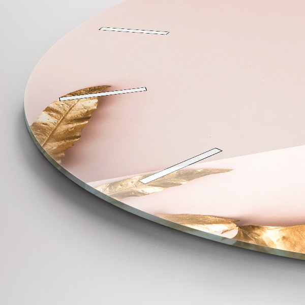 Ceas rotund de perete din sticlă Frunze tropicale aurii