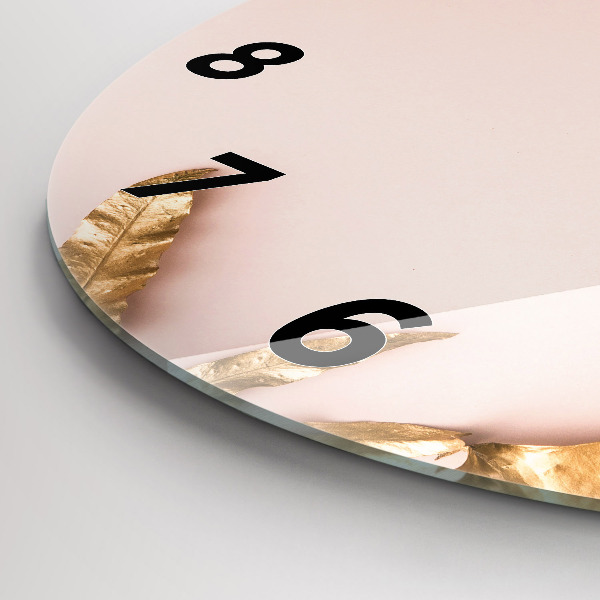 Ceas rotund de perete din sticlă Frunze tropicale aurii