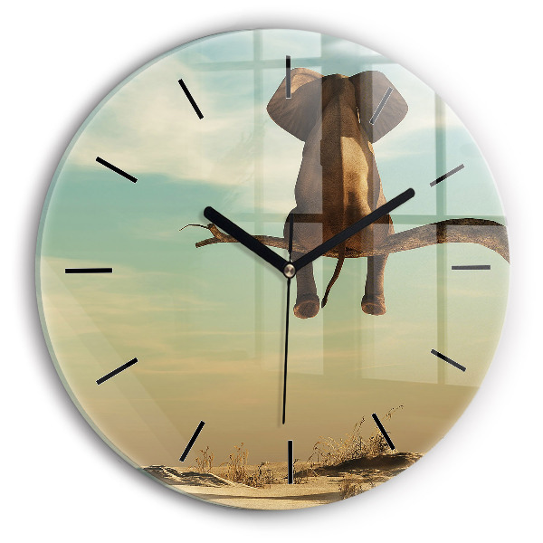 Ceas rotund de perete din sticlă Elefant într-un copac