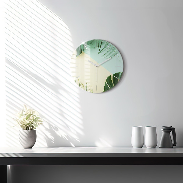 Ceas rotund de perete din sticlă Monstera pleacă