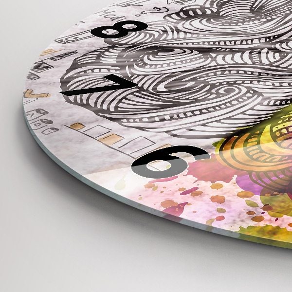 Ceas rotund de perete din sticlă Abstracția creierului