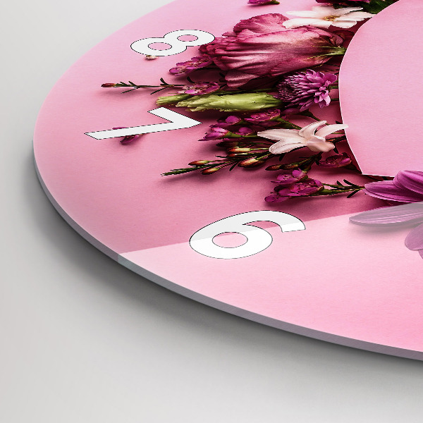 Ceas rotund de perete din sticlă Inimă făcută din flori