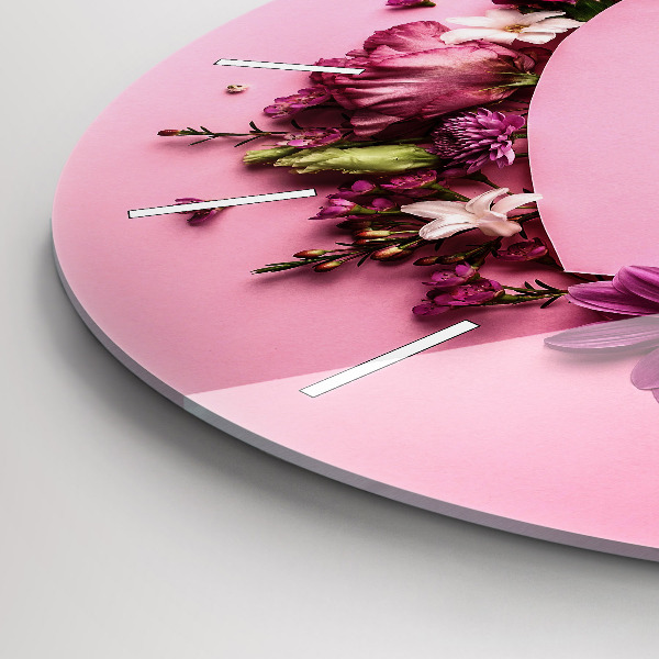 Ceas rotund de perete din sticlă Inimă făcută din flori