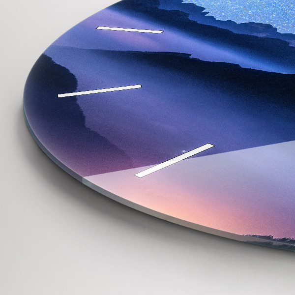 Ceas rotund de perete din sticlă Calea Lactee și munții