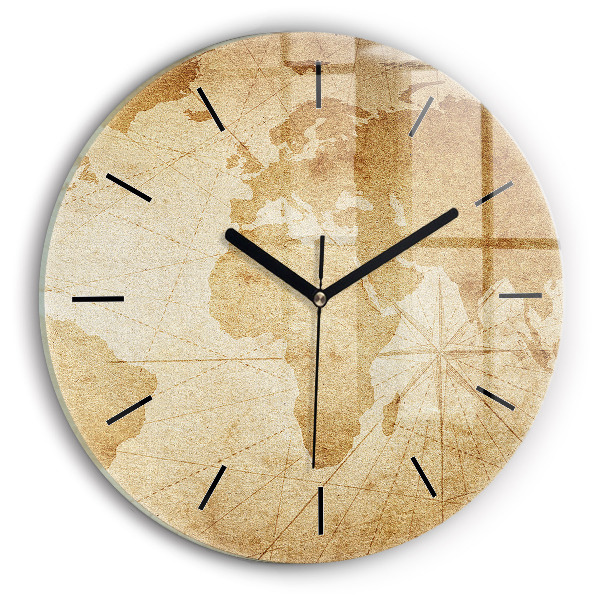 Ceas rotund de perete din sticlă Harta lumii vintage