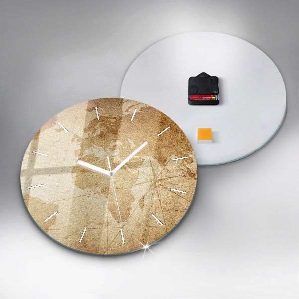 Ceas rotund de perete din sticlă Harta lumii vintage