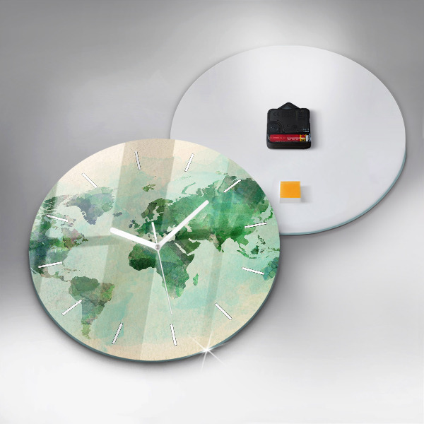 Ceas rotund de perete din sticlă Harta lumii acuarela