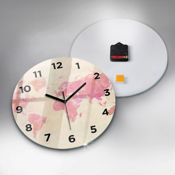 Ceas rotund de perete din sticlă Harta lumii acuarela