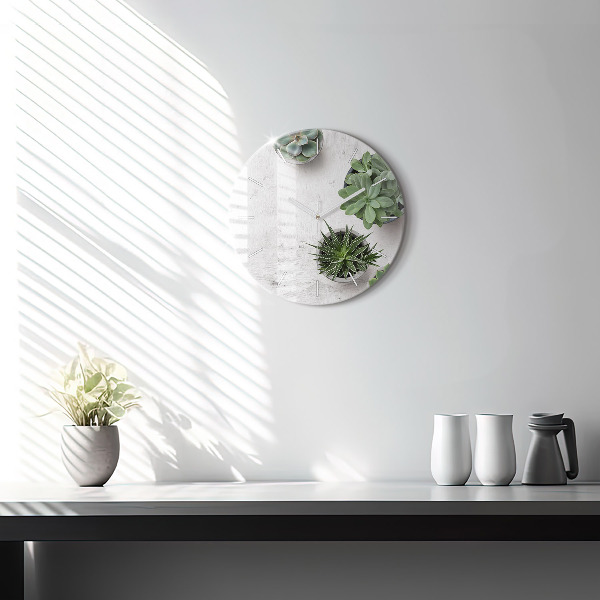 Ceas rotund de perete din sticlă Plante decorative