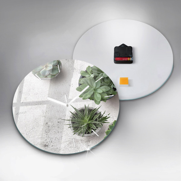 Ceas rotund de perete din sticlă Plante decorative