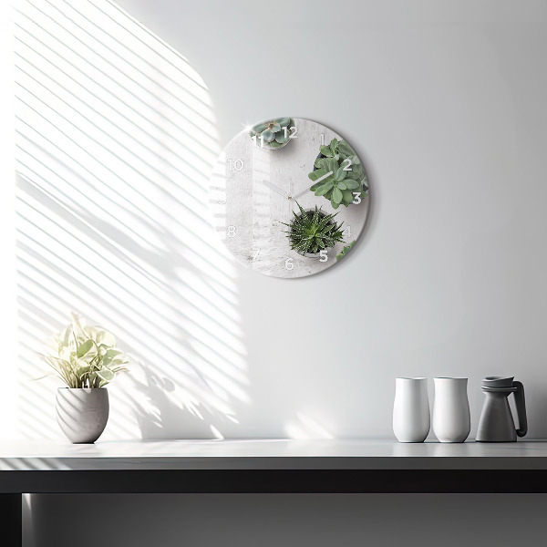 Ceas rotund de perete din sticlă Plante decorative