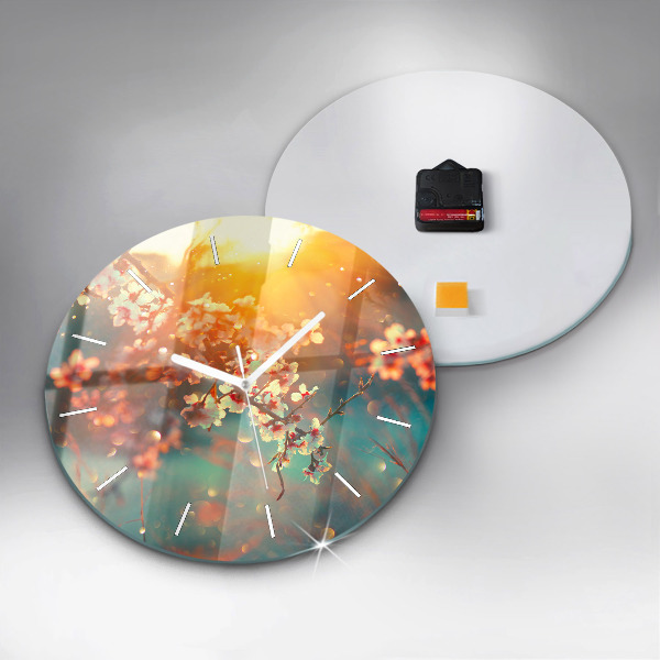 Ceas rotund de perete din sticlă Flori de primavara