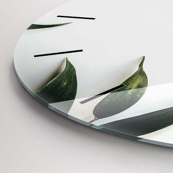 Ceas rotund de perete din sticlă Rama de frunze