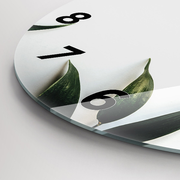 Ceas rotund de perete din sticlă Rama de frunze