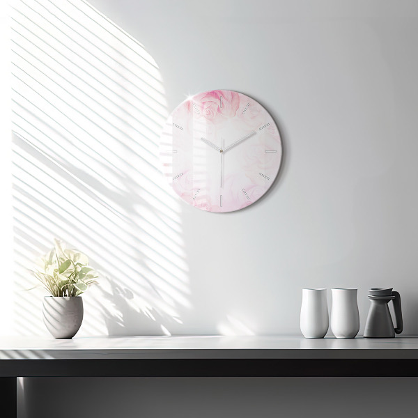Ceas rotund de perete din sticlă Trandafiri abstracti