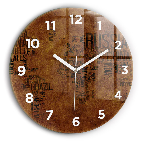 Ceas rotund de perete din sticlă Hartă și nume de țară