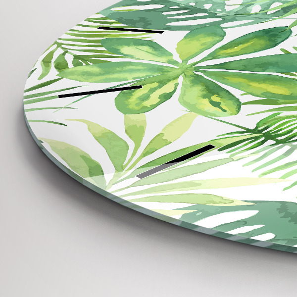 Ceas rotund de perete din sticlă Frunze verzi