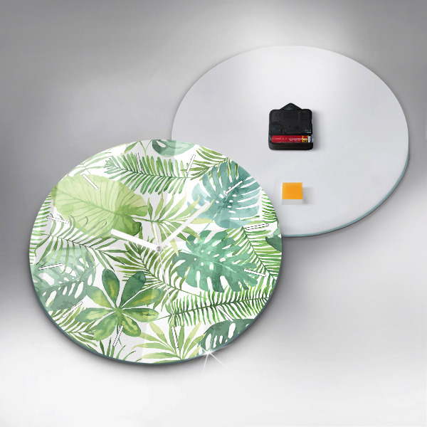 Ceas rotund de perete din sticlă Frunze verzi