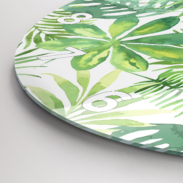 Ceas rotund de perete din sticlă Frunze verzi