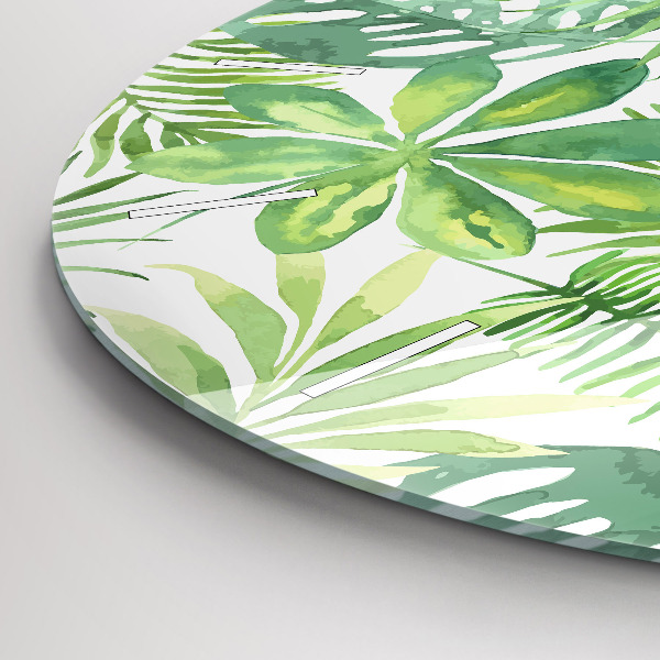 Ceas rotund de perete din sticlă Frunze verzi