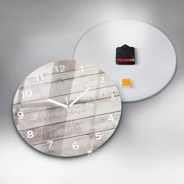 Ceas rotund de perete din sticlă Scânduri din lemn strălucitor