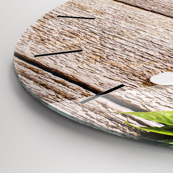 Ceas rotund de perete din sticlă Flori pe lemn