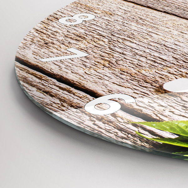 Ceas rotund de perete din sticlă Flori pe lemn