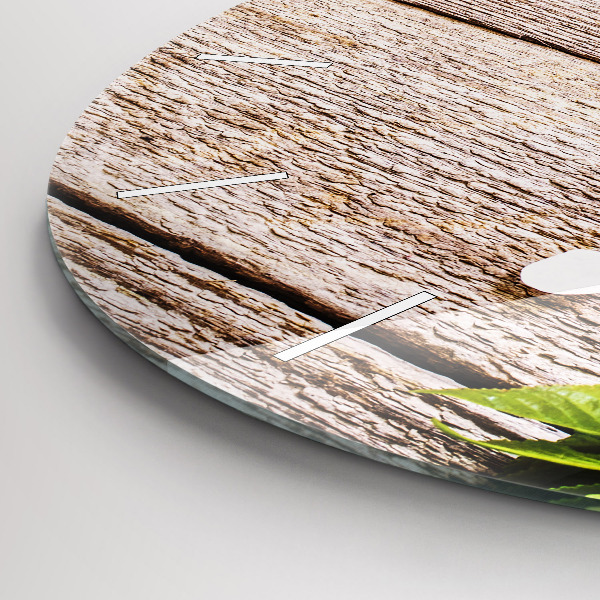 Ceas rotund de perete din sticlă Flori pe lemn