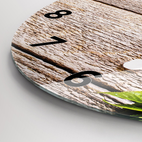 Ceas rotund de perete din sticlă Flori pe lemn