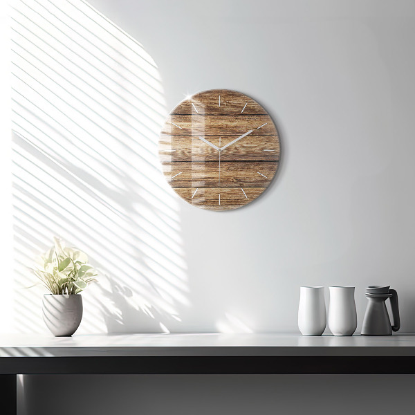 Ceas rotund de perete din sticlă Scânduri de lemn