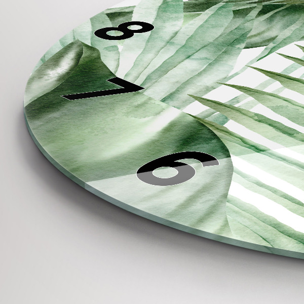 Ceas rotund de perete din sticlă Frunze de plante pictate